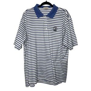 Pebble Beach Polo Shirt Mens XL Blue White Striped Mercerized Cotton Golf Logo